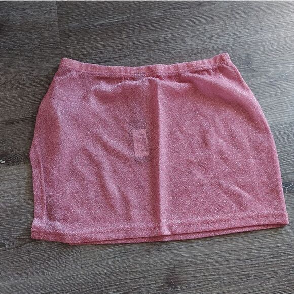 PrettyLittleThing Baby Pink Glitter Split Mini Beach Skirt - Small - Picture 4 of 7